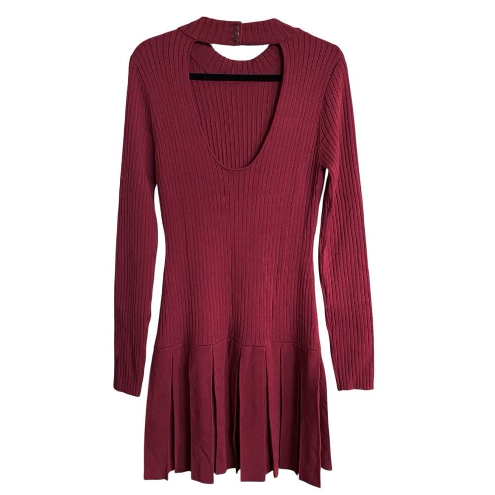 Free People Emmy Mini Dress Aged Red Womens Size Large NWT Thumb Holes Pleated - Picture 2 of 13